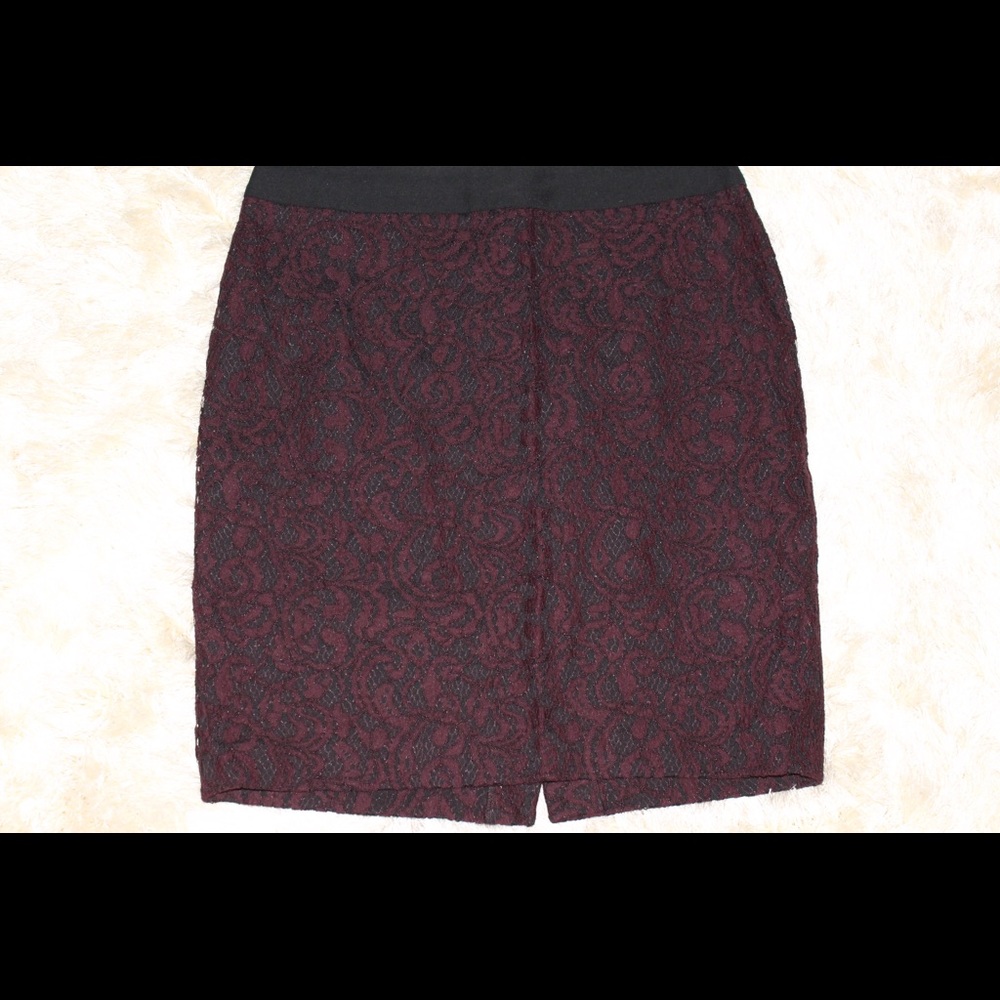 Black and purple lace pencil skirt
